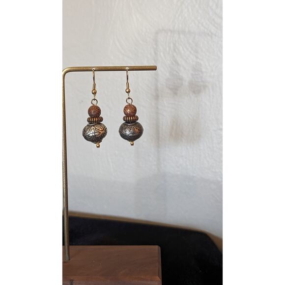 Tri-Color Metal Boho Dangle Bead Earrings - Picture 5 of 5